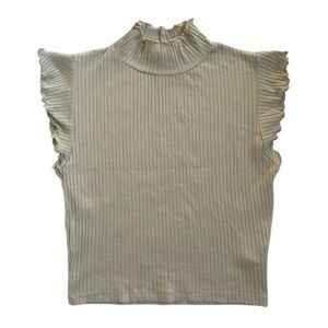 Zara Ribbed Ruffle Sleeve high neck Blouse beige Women’s S